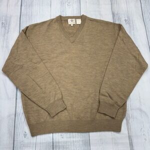 Viyella Merino Wool Sweater L Large Beige VNeck Golf Casual Work Mens